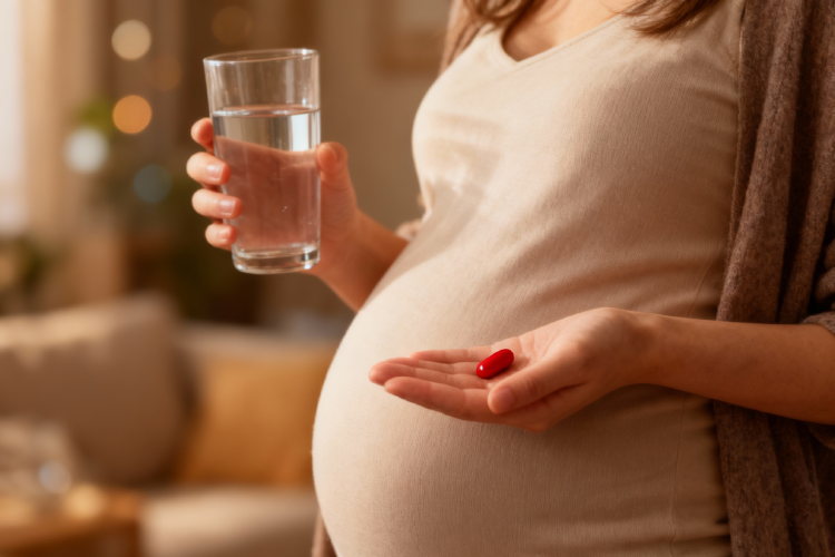 تصویر مصرف قرص پرگنازون توسط مادر باردار